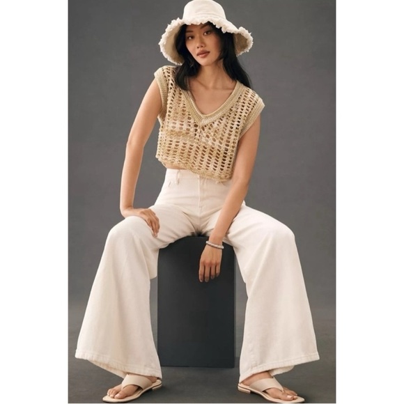 Maeve Jada Wide Leg Jeans Anthropologie 30 Cream Denim Casual Minimalist Classic - Picture 2 of 13